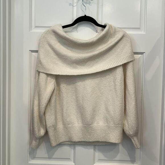 Anthropologie Cream Off-the-Shoulder Sweater Cozy Knit - Picture 1 of 5